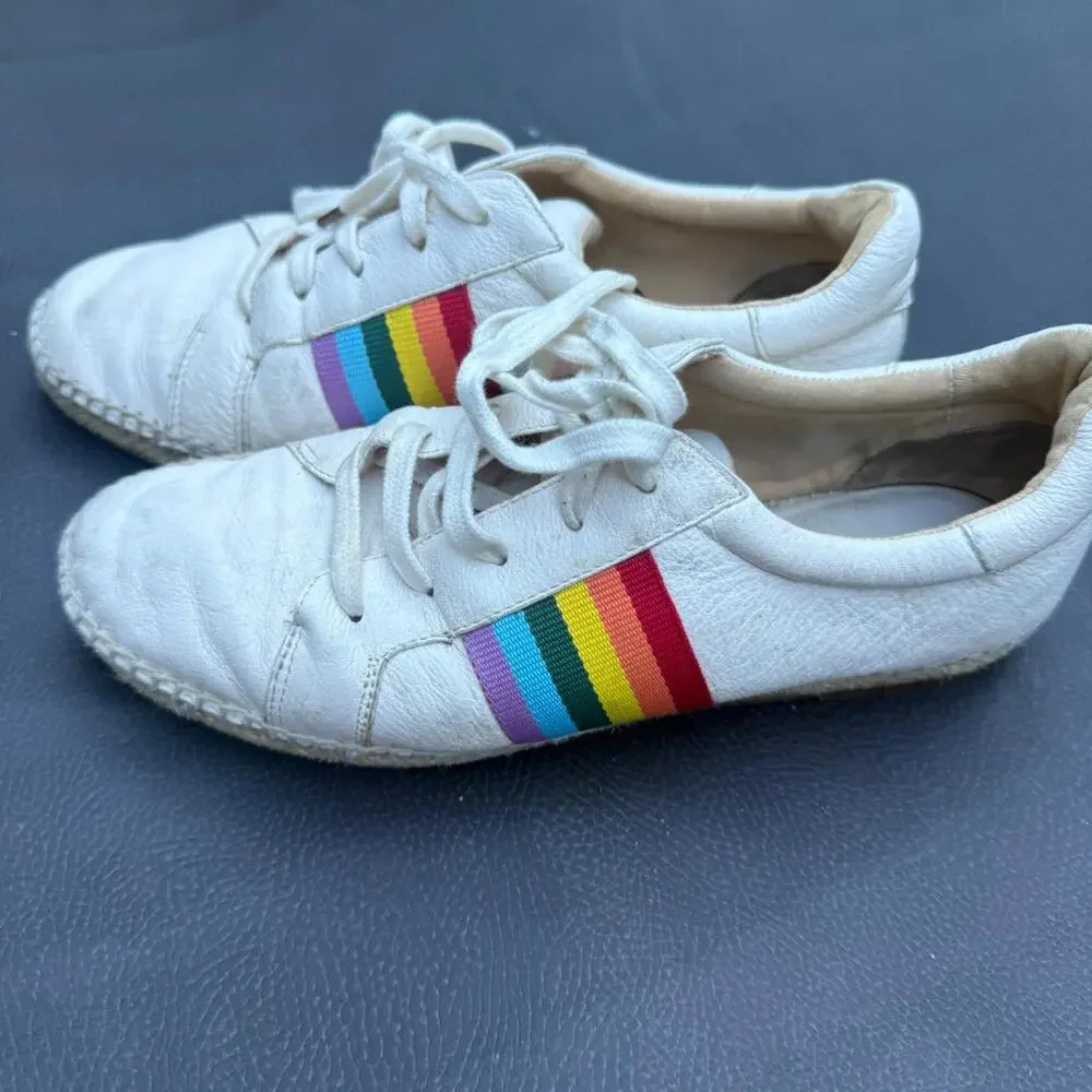 Splendid Women's Size 8 Sada Rainbow Stripe Espadrille Leather Sneakers‎